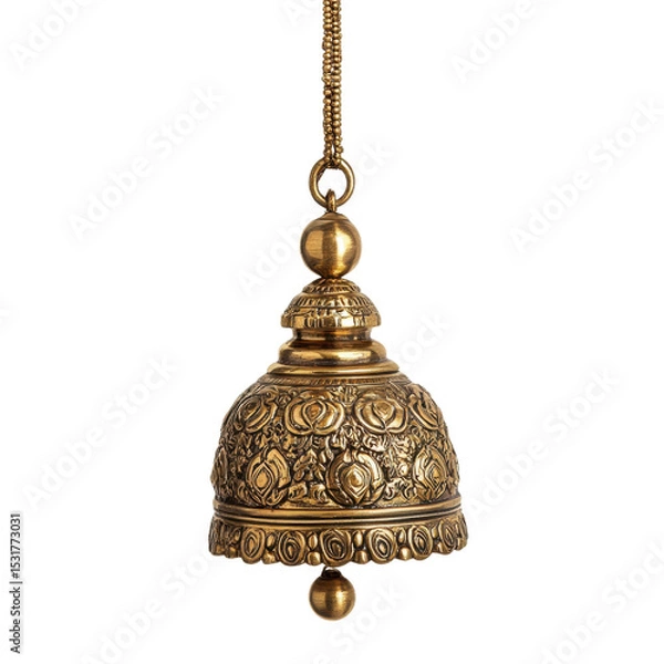 Fototapeta Ornate Golden Bell with Intricate Floral Patterns and Hanging Design