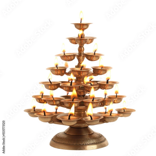 Fototapeta Traditional Oil Lamp Decorative Display with Multiple Flames Glowing