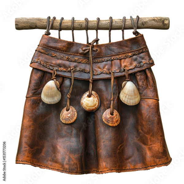 Fototapeta Handcrafted Leather Skirt with Seashells Decor and Rustic Charm