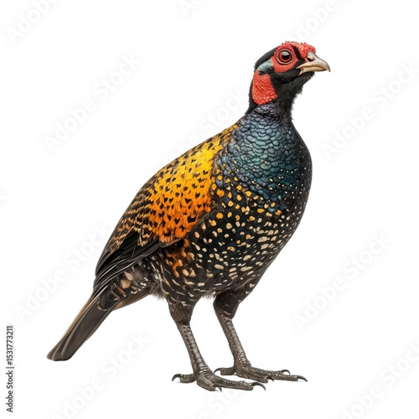 Fototapeta Colorful Game Bird with Brilliant Feathers on White Background