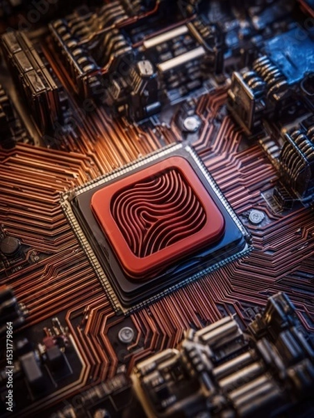 Obraz Close-up of a circuit board with a central processor