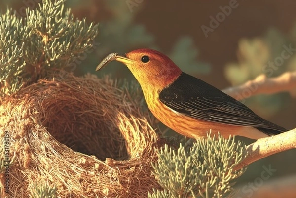 Obraz Close-up of a colorful bird near a nest