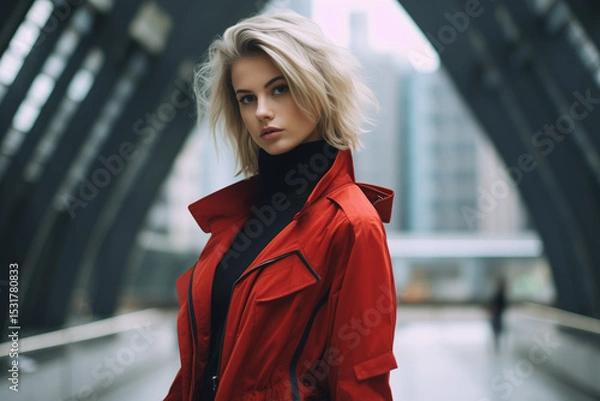 Obraz A stylish fashion model posing in an urban environment with modern clothing