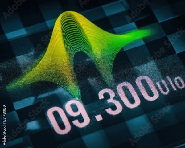 Obraz Close-up of a colorful, wave-like graphic on a dark, checkered background
