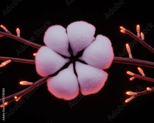 Obraz Close-up of a cotton boll with glowing branches