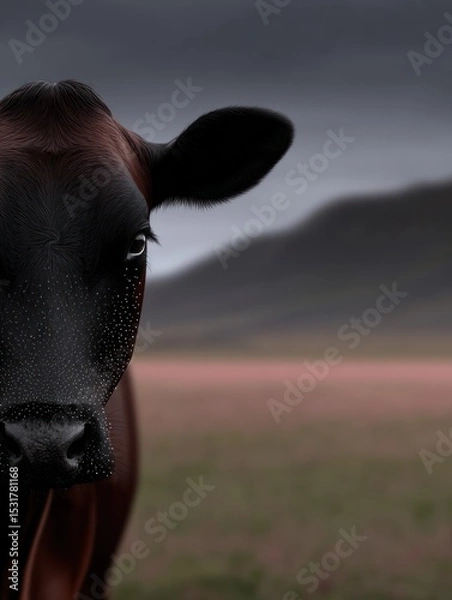 Obraz Close-up of a cow's face in a field