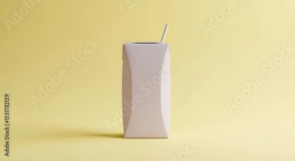 Obraz A Minimalist Still Life  Clean Packaging Design of a Beverage Carton Against a Pale Yellow Background