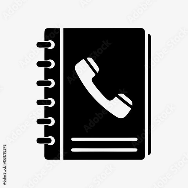 Obraz Black contact book icon with spiral binding and white phone symbol, address book vector illustration
