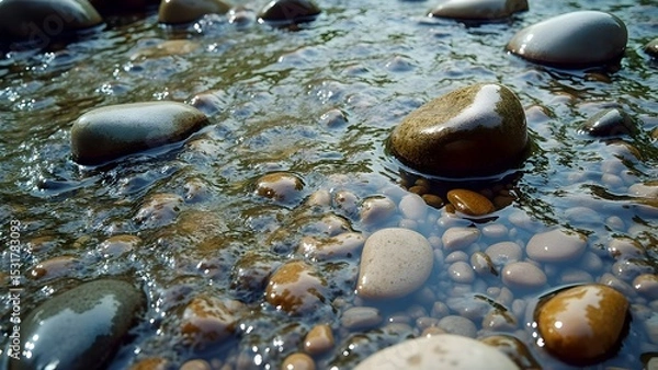 Obraz High-Resolution Seamless Pebble and Creekside Ground Textures with Natural Wet Stones and Riverbed Gravel – Perfect for Nature Scenes and Environmental Visualizations.