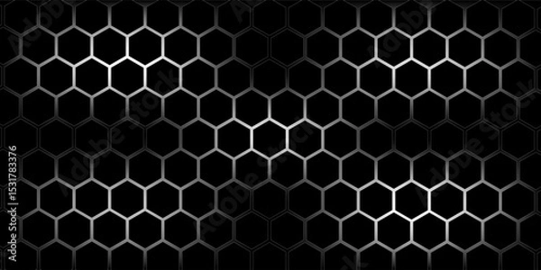 Obraz Dark gray and red horizontal hexagonal technology abstract vector background. red bright energy flashes under hexagon in futuristic modern technology wide banner. Dark gray honeycomb texture grid.