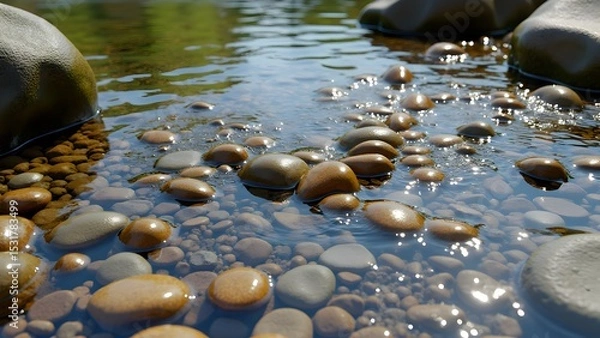 Obraz High-Resolution Seamless Pebble and Creekside Ground Textures with Natural Wet Stones and Riverbed Gravel – Perfect for Nature Scenes and Environmental Visualizations.