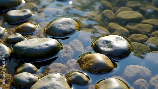Obraz High-Resolution Seamless Pebble and Creekside Ground Textures with Natural Wet Stones and Riverbed Gravel – Perfect for Nature Scenes and Environmental Visualizations.