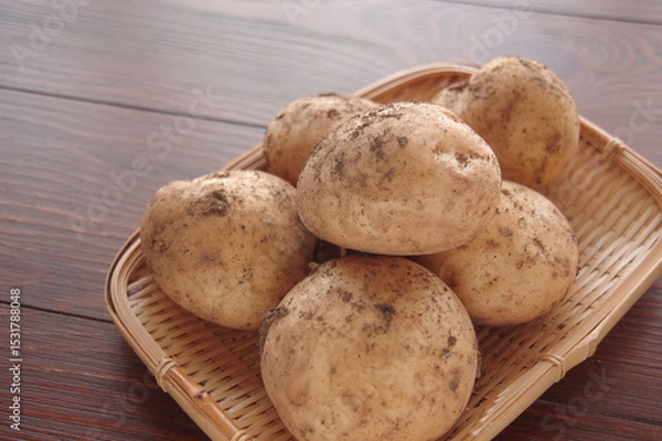 Obraz ジャガイモ　採れたてのジャガイモ　泥付きジャガイモ