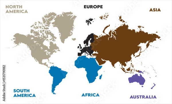 Fototapeta Political map-14, modern world map graphic, Countries Silhouettes Stock Illustrations, Vectors