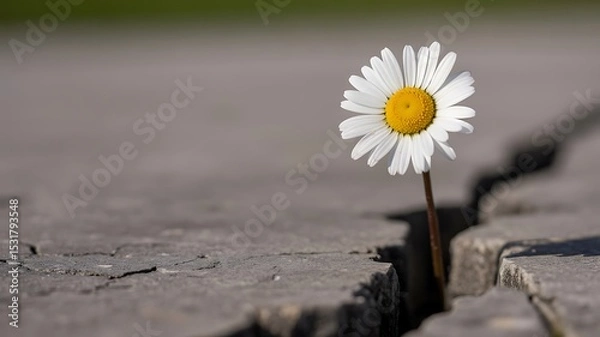 Fototapeta A single daisy growing through a crack in concrete surface showing resilience and determination in nature