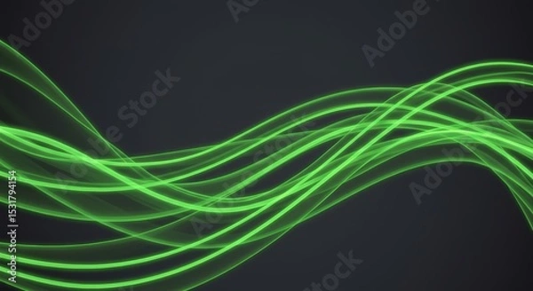 Fototapeta Abstract wavy lines of glowing green light