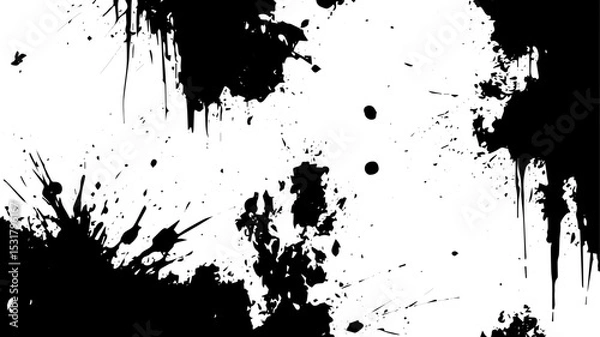 Fototapeta Grunge Ink Drip and Splatter Texture, High-Contrast Abstract Black Paint Background