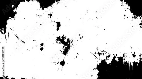 Fototapeta Grunge Ink Splatter Background, Distressed Black Paint Texture on White Canvas