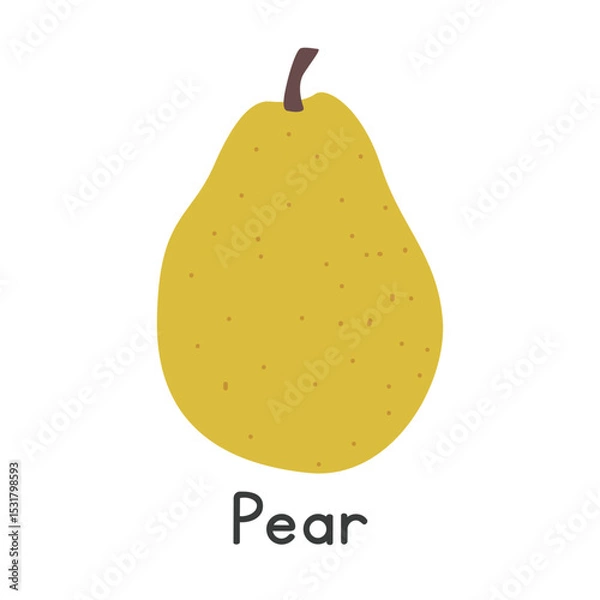 Fototapeta Pear flat vector illustration. Pear cartoon clipart style isolated on white background. Common fruit Pome and Apple-like fruit concept