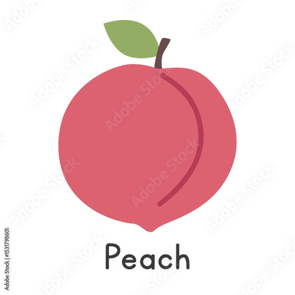 Fototapeta Peach flat vector illustration. Peach cartoon clipart style isolated on white background. Common fruit and Stone fruit concept