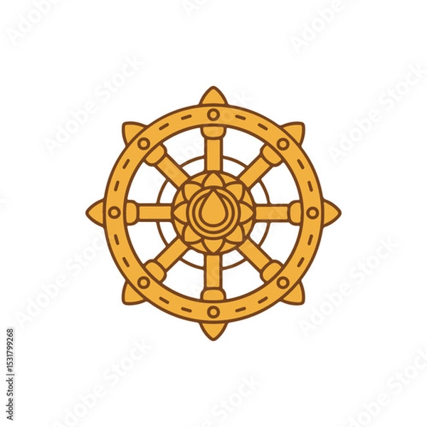 Obraz flat vector icon of religious festival asalha puja, Wheel of Dharma, suitable for design and infographic applications