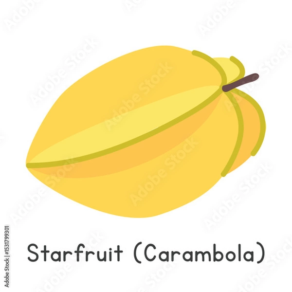 Fototapeta Starfruit flat vector illustration. Yellow ripe Starfruit or Carambola cartoon clipart style isolated on white background. Tropical and Exotic fruit concept