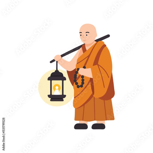 Obraz flat vector icon of religious festival asalha puja, monk carrying lantern, suitable for design and infographic applications