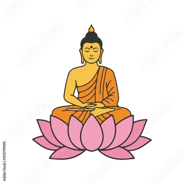 Obraz flat vector icon of religious festival asalha puja, Buddha Sitting on a Lotus, suitable for design and infographic applications