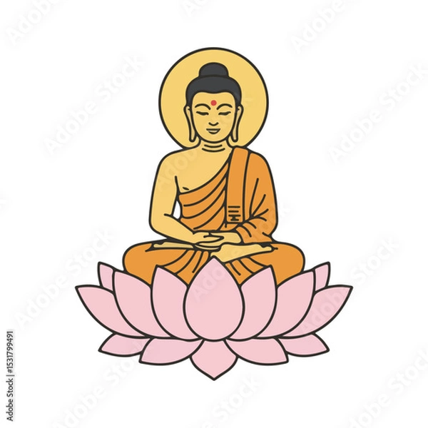 Obraz flat vector icon of religious festival asalha puja, Buddha Sitting on a Lotus, suitable for design and infographic applications