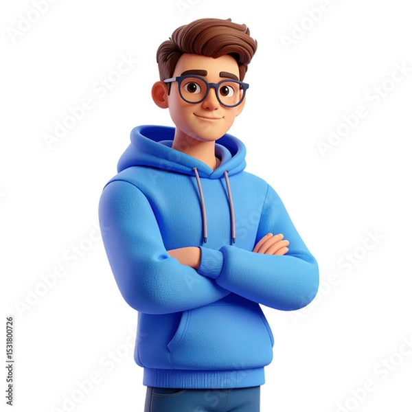 Fototapeta Man Leaning Forward with Serious Expression – 3D Business Cutout on White