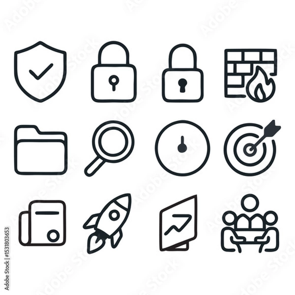 Fototapeta Business Security and Startup Icon Set - Outline Vector