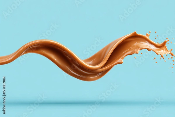 Fototapeta Liquid coffee splash wave with smooth texture and dynamic motion on blue background, creating vibrant and energetic visual effect
