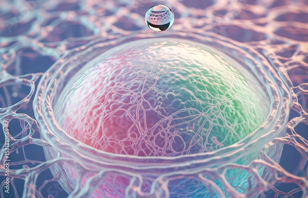 Fototapeta Microscopic view Cell embryo or Mitosis. Mesmerizing and ephemeral art Copy space for greeting card, poster, banner, book, presentation and report title.