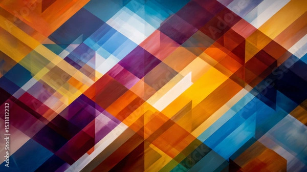 Obraz Abstract composition of colorful overlapping geometric shapes, exhibiting a vivid display of bright hues and intricate patterns, evoking energy and modern artistic expression.