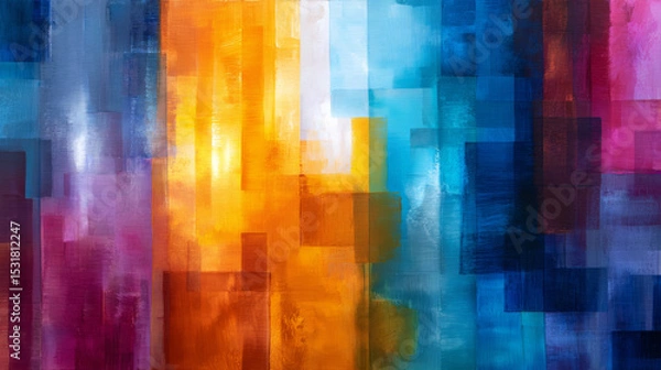 Obraz Abstract multi-colored geometric artwork showcasing vibrant shades of orange, blue, and purple with subtle gradients and rectangular patterns
