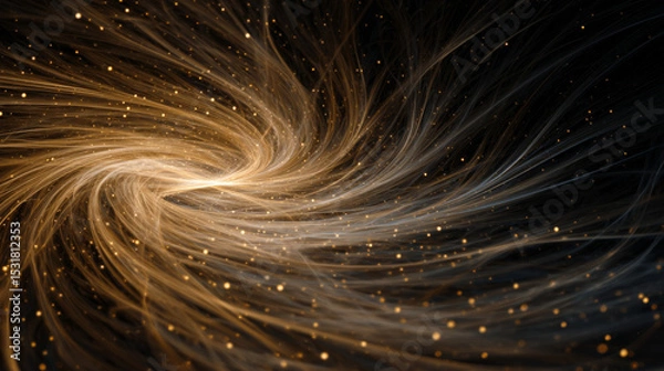 Obraz Golden whirlpool of vibrant streaks and glowing dots creating an abstract, dynamic, futuristic digital texture, evoking energy, inspiration, and artistic passion.