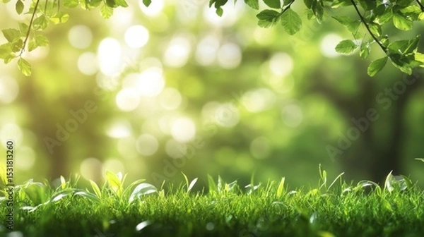 Obraz A serene forest filled with diverse green plants and trees, celebrating the importance of the environment on World Environment Day, 