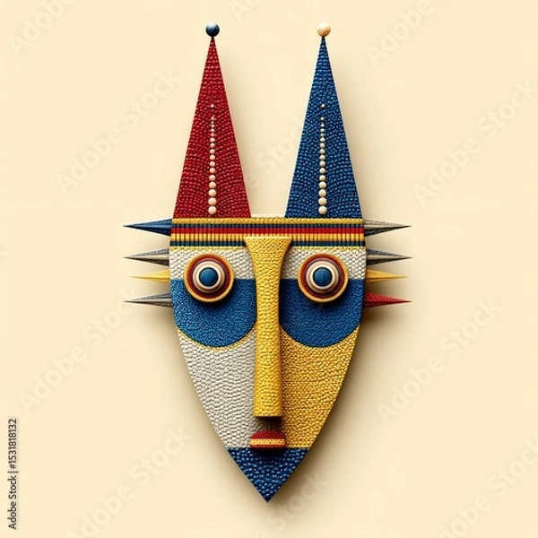 Obraz Abstract Geometric Mask Red Blue Yellow Pixel Art