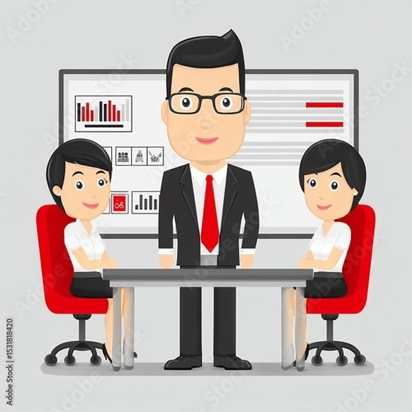 Obraz Business Team Meeting Illustration of Three Professionals in Modern Office