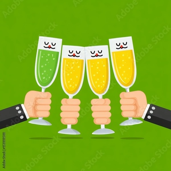 Obraz Cartoon Cats Toasting with Champagne Flutes