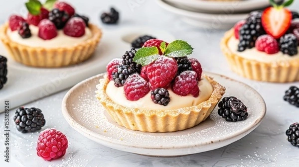 Fototapeta Berry Tartlets with Cream Cheese Filling