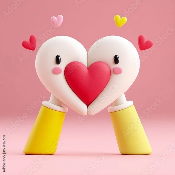 Obraz Cute Claymation Hands Forming Heart Shape on Pink Background