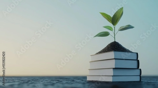 Obraz A stack of legal books with a sprouting plant growing from them, representing environmental law