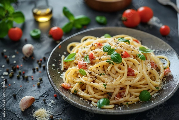 Fototapeta Classic Spaghetti Carbonara with Bacon and Parsley