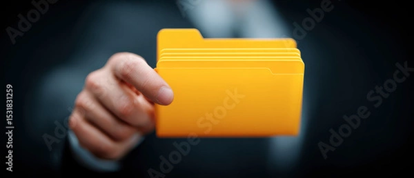 Fototapeta Yellow Folder Held by Hand for Filing and Organization