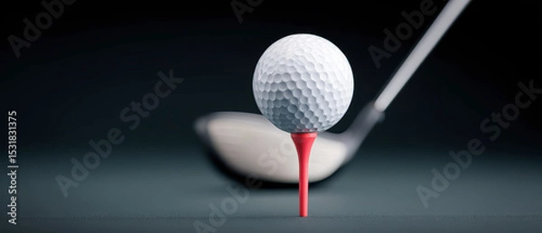Fototapeta Golf Ball and Tee Close-Up with Red Tee Drop