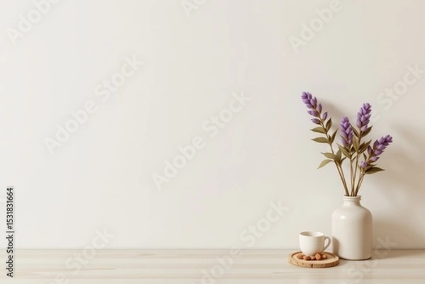 Fototapeta minimalist layout in cream with faint lavender brush lines and wide open space