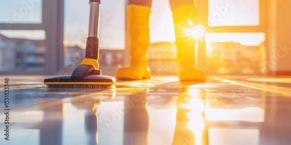 Fototapeta Gleaming Clean: Floor Polishing at Sunset