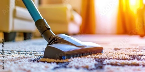Fototapeta Vacuuming a Patterned Rug in Sunlight