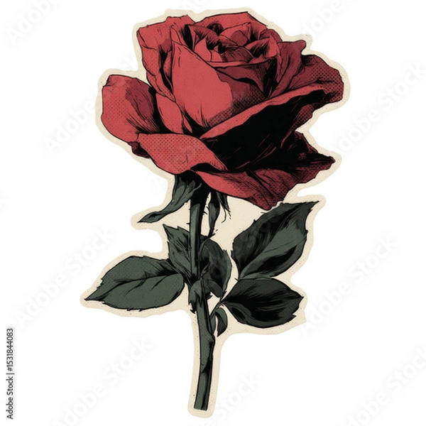 Fototapeta Stylized illustration of a single red rose with halftone texture effect